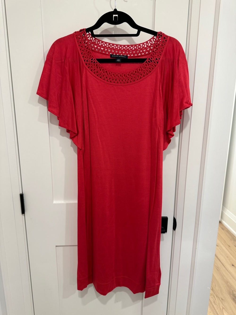 Pink Crochet Yoke Flutter Sleeve Dress